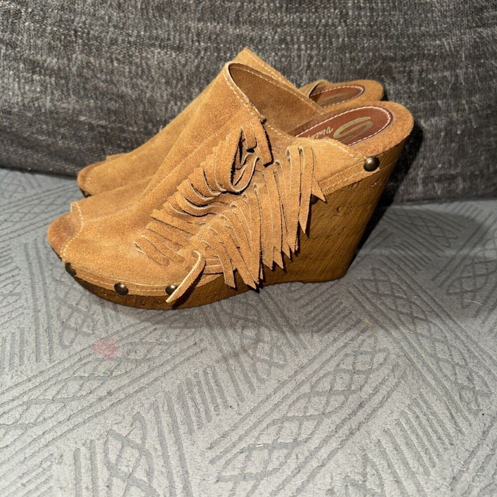 Sbicca Vintage Collection Sandals Shoes Fringe Brown Suede Size 8.5 39 - Picture 3 of 4